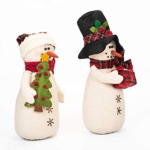 Delton 11.5 Inches Tartan Snowman Stump,Set of 2, 5565-2